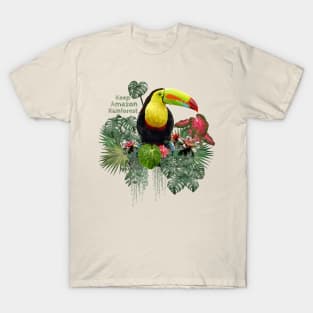 Drawn polygonal art of toucan birds with keep amazon wording. T-Shirt